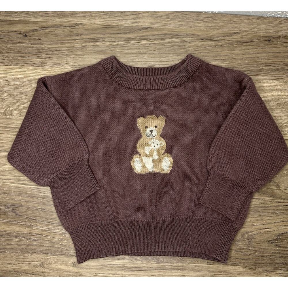 Narzbaby Sweater 3-6 Months Brown Teddy Bear Mom & Baby 100% Cotton Boy Infant